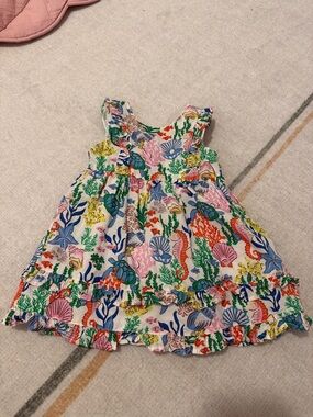 Mini Boden Multicolor Ocean Print Ruffle Dress - White Base